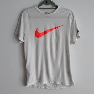 Nike White Short-Sleeve Training Tee with Bright Red Swoosh